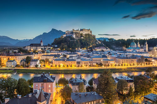 Historic city of Salzburg at dusk, Salzburger Land, Austria - BlueJayPhoto / iStock